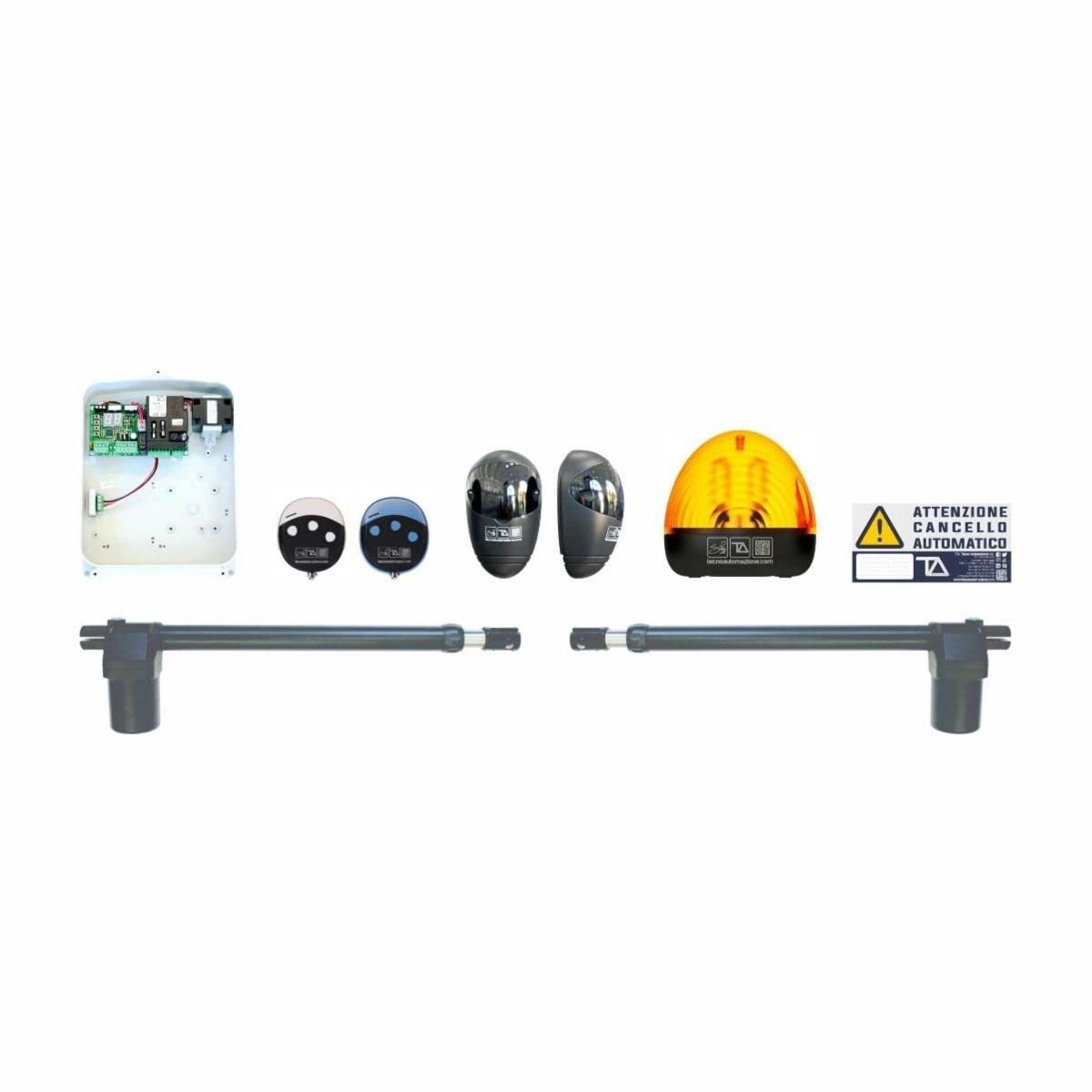 Kit de motor electromecánico T3 500 puertas batientes, máx. 250 kg/3,50 metros por batiente con centralita T011A, 2 mandos a distancia, 1 par de fotocélulas, intermitente Tecno Automation KITB39TN