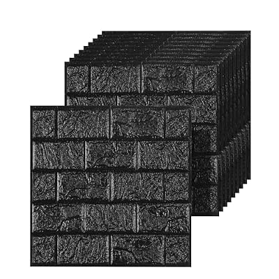 Umedol 40 PCS 3D Wall Panels Peel and Stick Faux Foam 11.8"*11.8" Black Brick Wallpaper for Walls 3D Wall Tiles Faux Brick Paneling Self-Adhesive Wallpaper for DIY Interior Wall Decor