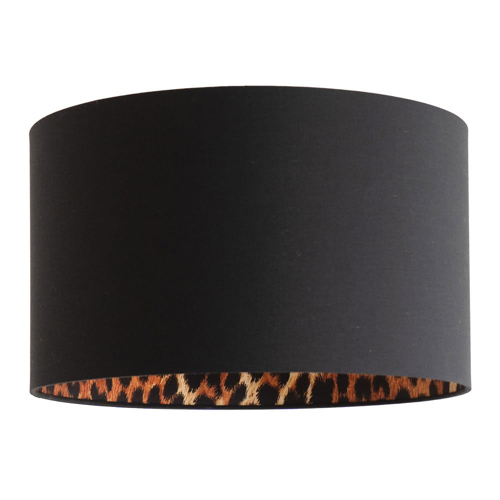 Valuelights Oasis Black Fabric With Leopard Print Inner Drum Large Lamp Shade And Bulb (D)41Cm from B&Q