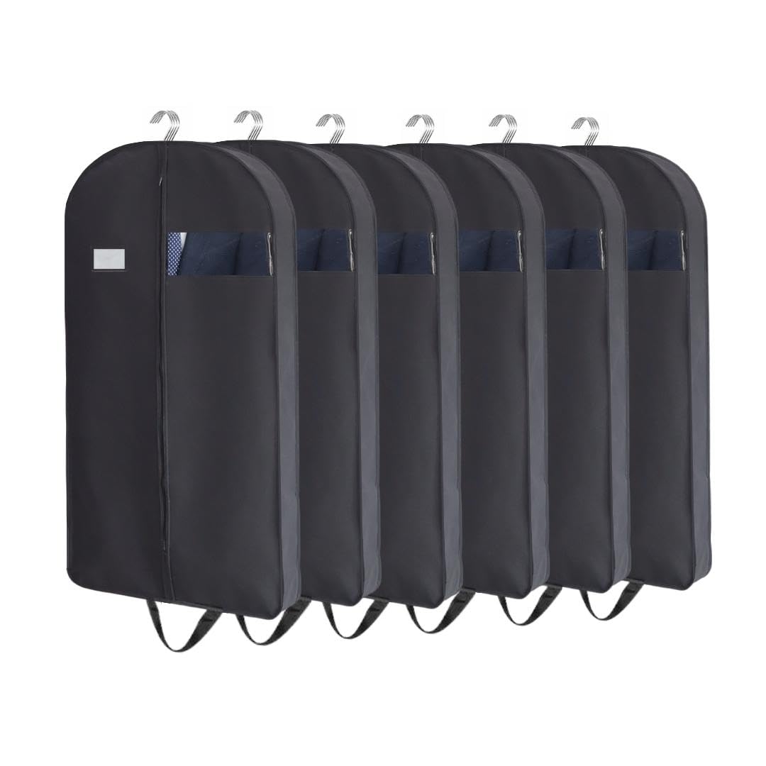 Bolsas de ropa de 43 pulgadas para colgar ropa, bolsas de traje para hombres de viaje con coche, bolsas de ropa para almacenamiento con asa, ventana transparente y etiqueta de nombre