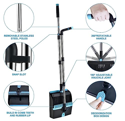 YIORYO Besen und Kehrschaufel mit langem Griff for Zuhause, Küche, Zimmer, Büro, Lobby, Boden, aufrechter Stand-Up-Set – Bild 5