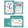 Junaversum Lot de 12 cartes d’invitation avec 12 enveloppes pour 7e anniversaire d’enfant fille sirène