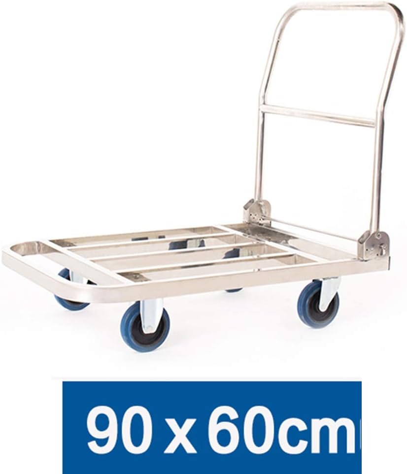Platform Trucks Stainless Steel Durable And Lightweight Rolling Flatbed Cart For Warehouse, 3 Sizes (Size : 90x60cm)