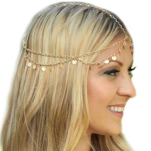 Joloy - Cadena de Lentejuelas Tipo Bohemio, Estilo Retro, para el Pelo