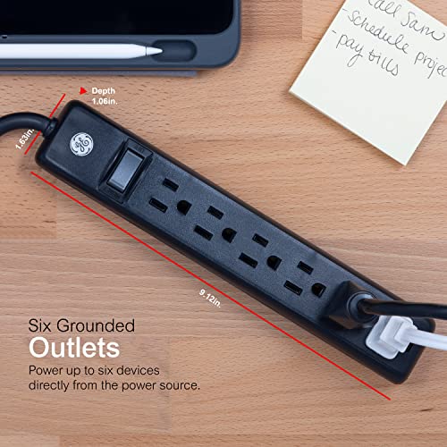 Ge 6-Outlet Power Strip, 2 Ft Extension Cord, Heavy Duty Plug, Grounded, Integrated Circuit Breaker, 3-Prong, Wall Mount, Ul Listed, Black, 14831 #TOP2