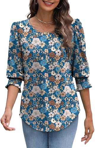 Image of XIEERDUO Blouses for Women Dressy Casual 3 /4 Length Sleeve Womens Tops with Smocked Cuffs
