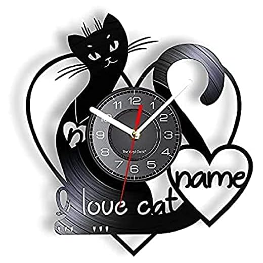 Reloj de pared sin sonido de tictac, silencioso, moderno, con discos de vinilo, relojes de pared con nombre personalizado, me encantan los gatos, reloj de pared vintage, bonitos gatitos, animales, mas