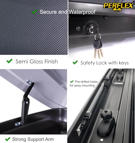 Perflex Exclusive Rooftop Cargo Box Carrier Large 17.7 Cubic Feet Car Top Mount Travel Luggage Storage, Dual Side Opening, 130 Lbs Weight Capacity, Extra Keys, Straps (Black) - Thumbnail 4