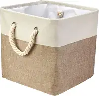 Caixa Cesto Organizador De Tecido Linho dobrável Offwhite Alça Algodão Trançado (38x48x30cm)