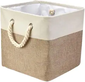 Caixa Cesto Organizador De Tecido Linho dobrável Offwhite Alça Algodão Trançado (38x48x30cm)