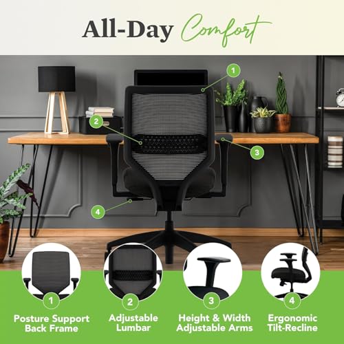 Image of HON Solve Office Chair, Ergonomic Office Chair Mesh Back Support, Adjustable Lumbar Support, Height Adjustable Arms, Black Frame, Peacock