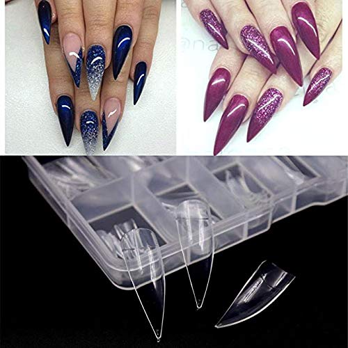 JoofEric 100pcs Short Coffin False Nail Tips Full Cover Acrylic Artificial Ballerina Fake Nails 10 Sizes (Clear-100pcs Stiletto Nail)