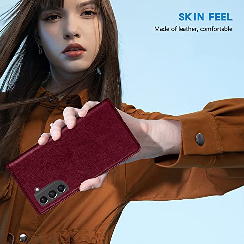 ZZXX for Galaxy S21 FE Wallet Case Strong Magnetic 6.4 inch,Wine Red - image 6