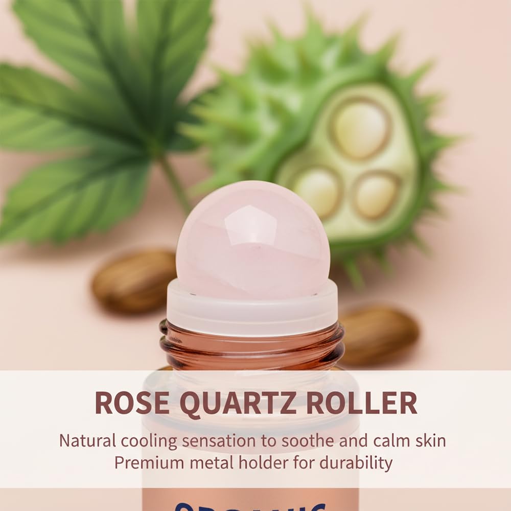 RAINPOT Organic Castor Oil Roll On with Rose Quartz Roller – 100% Cold Pressed Moisturizing Oil for Brows, Lashes, Face, Hairline & Dry Skin – Travel Friendly Leakproof Roller Bottle (1) - 5