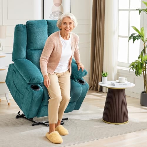 Image of Oversized Power Lift Recliner Chair for Elderly, 135 Lay Flat Electric Recliner with Massage & Heat, Stand Assist Lift Chair with 2 Cup Holders for Living Room,Blue