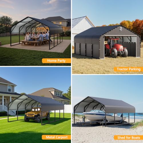 Image of 12x20 Heavy‑Duty Metal Carport with Removable Sidewalls, All‑Weather Car Canopy, Snow & Wind Resistant, for Cars, Trucks, Boats and Outdoor Storage