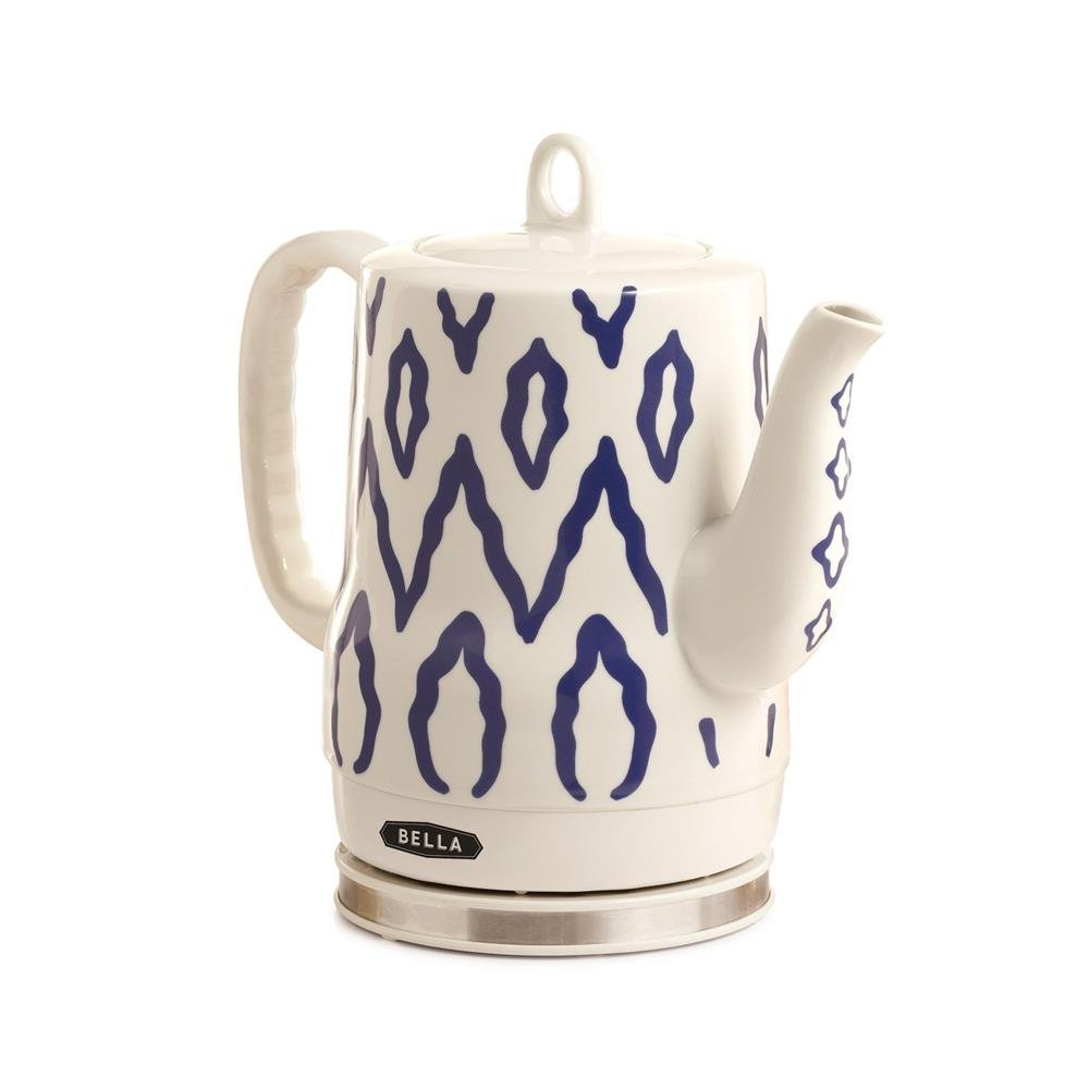 BELLA (14522) 1.2 Liter Electric Ceramic Tea Kettle with Detachable Base & Boil Dry Protection, Silver Tile