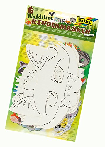 folia 23259 Lot de 6 masques pour enfants en carton Motif animaux de la forêt Blanc à peindre et à faire soi-même pour enfants, garçons et filles, idéal pour les anniversaires d'enfants et les fêtes