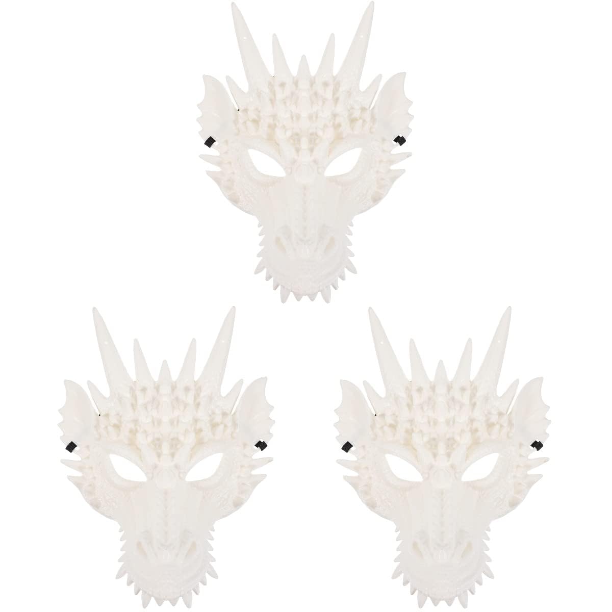 Excefore Dragon Mask, 3PCS Cosplay Mask Dragon's Head Mask, White Dragon Animal Mask Party Masquerade Cosplay Costume Accessory (White)