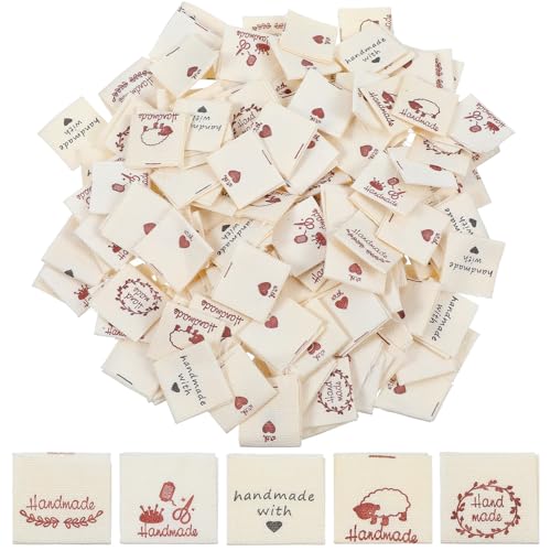 Guduling 200 etiquetas hechas a mano para coser, etiquetas hechas a mano, etiquetas para coser, etiquetas de tela, etiquetas textiles para pegamento, manualidades, costura, decoración, ganchillo (6