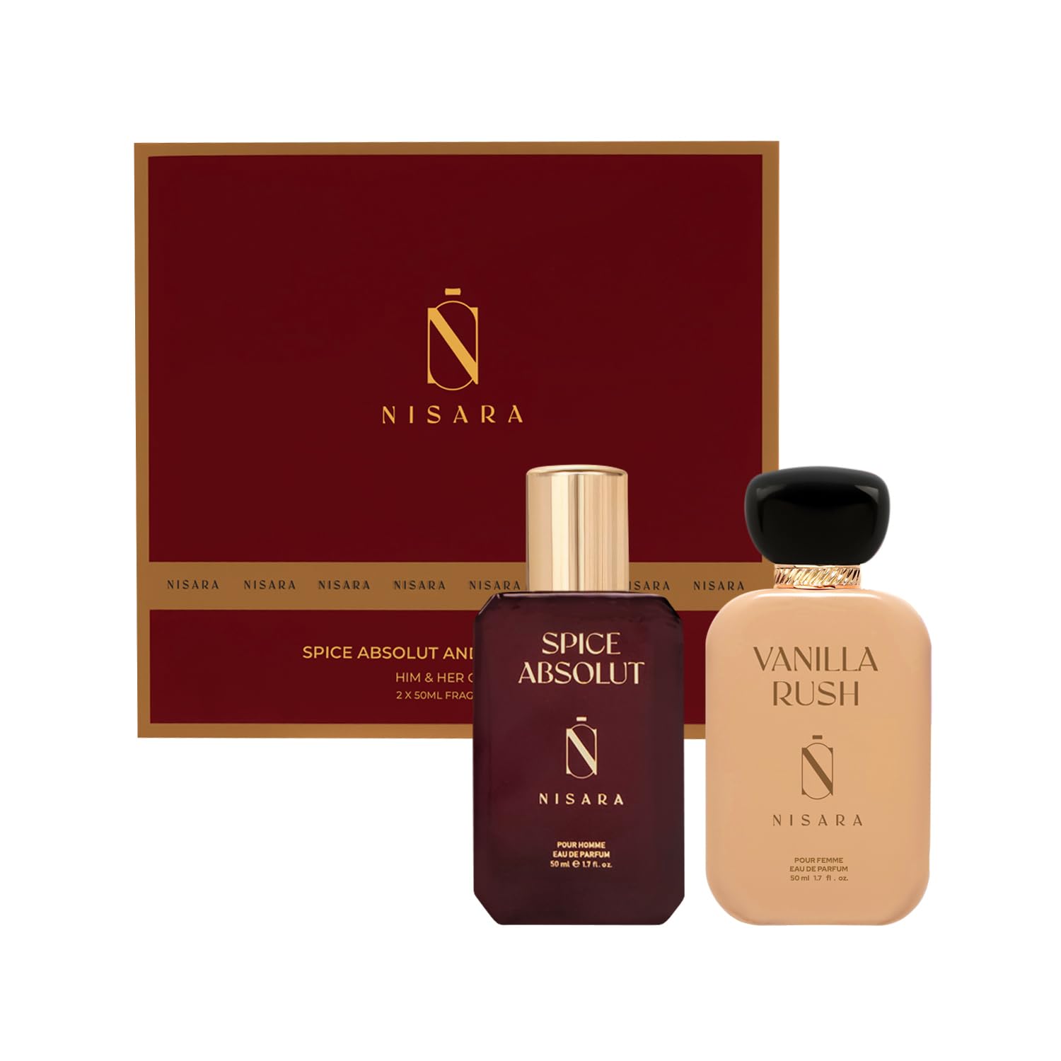 Nisara Him & Her Perfume Gift Set Spice Absolut & Vanilla Rush 50ml X 2 Perfume gift set | Eau de Parfum 100ml for all occasions-picture-46