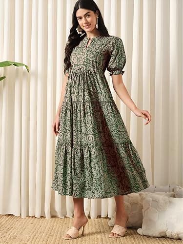 Image of KZULLY | Dress for Women | Summer Outfit | Elegant Casual | Puff Sleeves| Lightweight Polyester Fabric
