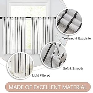 MRTREES Kitchen Curtains Striped Semi-Sheer Tier Curtains Farmhouse Pinstripes Linen Textured Short Cafe Curtain Panels for Bathroom Living Room RV Rustic (2 Panels, W30×L45, Black on White) MRTREES Kitchen Curtains Striped Semi Sheer Tier Curtains Farmhouse Pinstripes Linen Textured Short Cafe Curtain Panels for Bathroom Living Room RV Rustic 2 Panels W30L45 Black on White