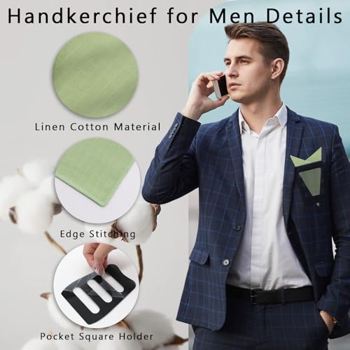 Image of White Pocket Squares for Men, Mens Linen Cotton Handkerchiefs with Pocket Square Holder for Daily Wedding Banquet