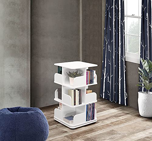 Pilaster Designs Contemporary Hartwick 3 Tier Revolving Bookcase Tower Display Unit With 12 Shelves, White Wood #TOP1