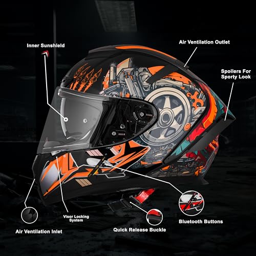 Image of Steelbird SBH-32 Trickster Bluetooth ISI and Dot Certified Full Face Helmet for Men and Women with Inner Smoke Sun Shield