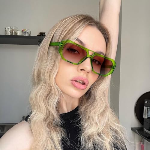 Image of LOHO MAGICA Rectangle Aviator Sunglasses, Retro Sunglasses for Women Men, Trendy Flat Frame Vintage 70s Sun Glasses