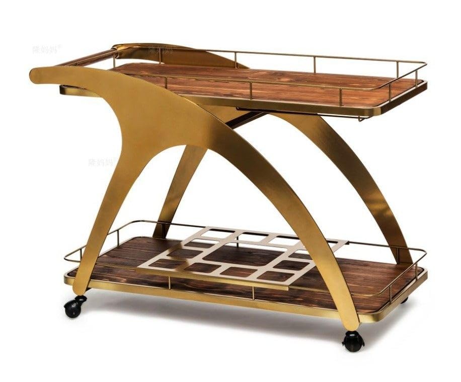 KIBONCY Carro de Bar Industrial Dorado, Carro de Servicio de Lujo de 2 Niveles con Ruedas, una Pieza Llamativa for la estación de café con exhibición de Vinos en el Comedor o el Bar en casa(Gold)