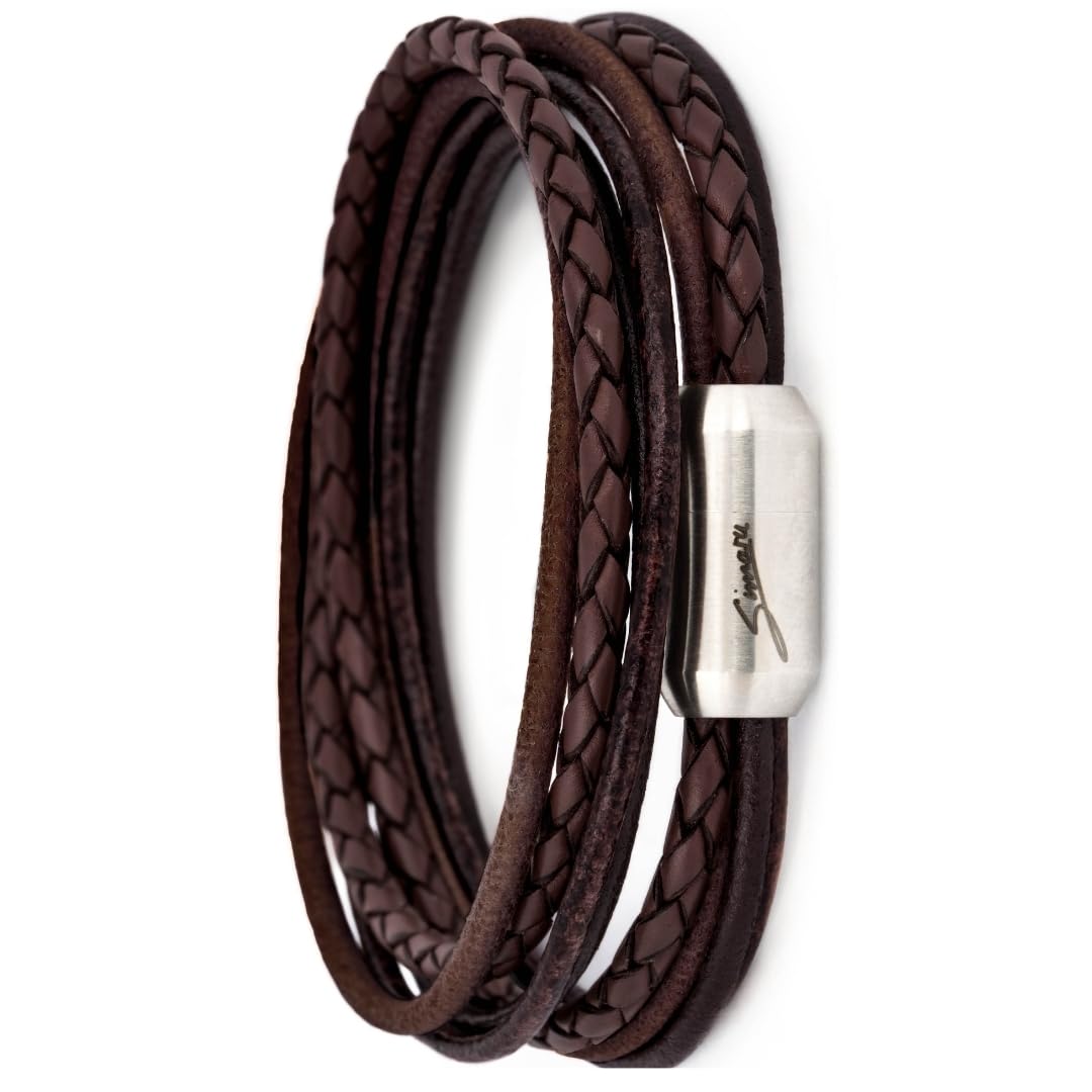 Simaru Lederarmband, 4mm geflochten zum Wickeln für Frauen &