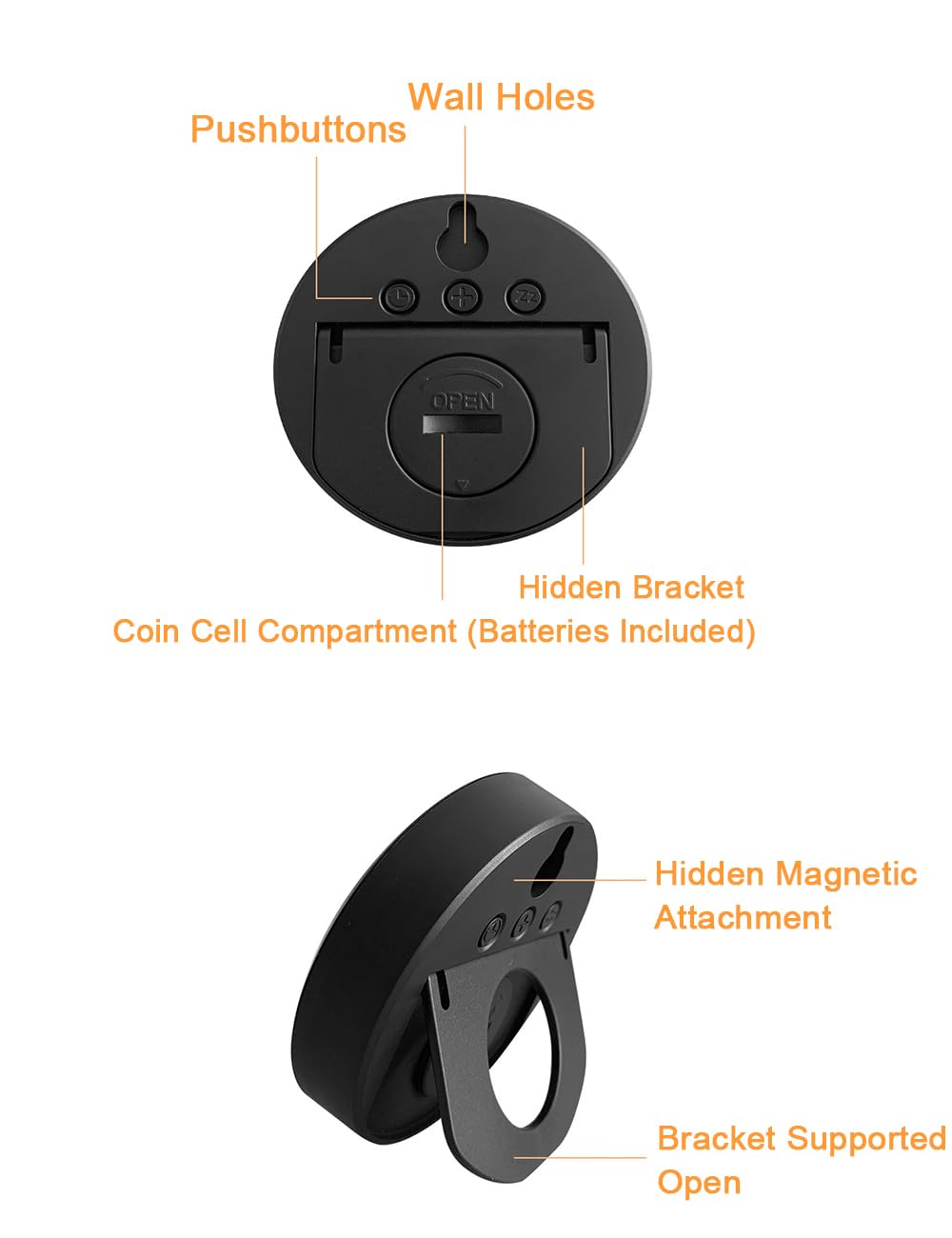 Reloj digital ThreeH con función de alarma y monitor de temperatura, diseño magnético/montable en pared para hogar y oficina, negro