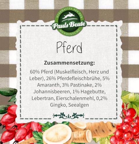 Pauls Beute Probierpaket Nassfutter Ziege & Pferd | 6 x 400g | Hypoallergenes Hundefutter Nass | Monoprotein | Fettreduziert | Ohne Künstliche Zusatzstoffe | Inkl. Gratis Dosendeckel