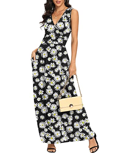 Image of LILBETTER Women Sleeveless Deep V Neck Loose Plain Long Maxi Casual Dress