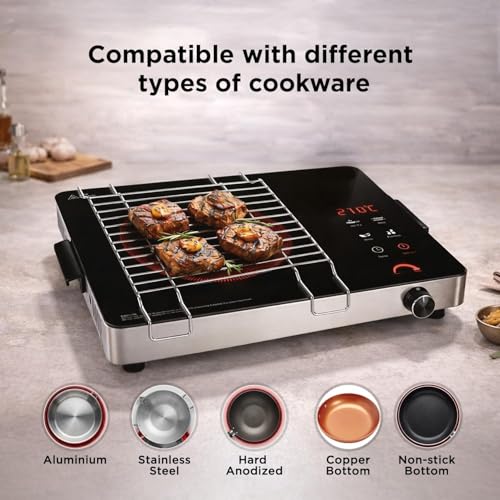 Image of BLUETRAX Classic 2200 Watt Infrared Cooktop with Crystal Glass & Touch Panel | 4 Pre set cooking Modes | Stir-fry | BBQ | Hot Pot | Steam | 60C to 600C | Digital time & Watt display