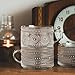 Mfacoy Vintage Coffee Mugs Set of 2, 14 oz Embossed Glass Cups with Handle, Clear Cups for Cappuccino, Latte, Cereal, Yogurt, Milk, Hot or Cold Beverages