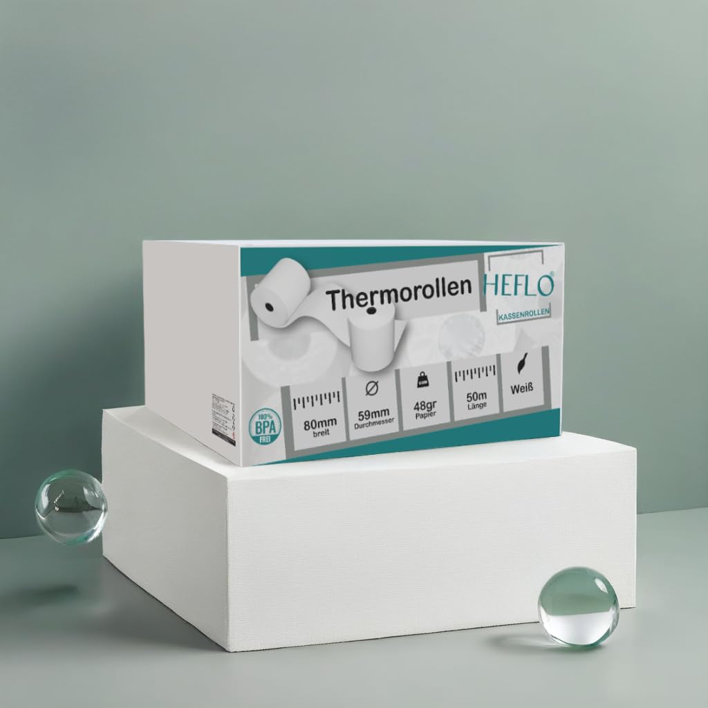 25 x Thermorollen 80 mm x 50 m, Ø 59 mm x 50 m lang, 12 mm Kern, Thermopapier BPA frei und FSC Mix zertifiziert mit Endmarkierung, z. B. für Quorion QTouch 10T, QTouch 8, Epson TM-T88, Star TSP Serie