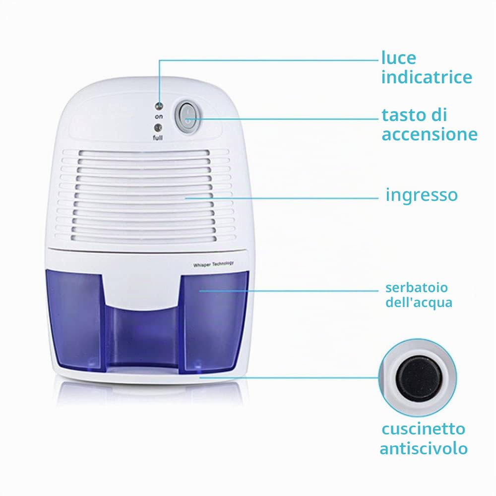 TopHomer Deumidificatore portatile, 500 ml, per casa, auto, ufficio e cantina, antimuffa con tecnologia Peltier ultra silenziosa, per ambienti umidi