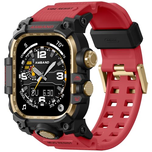 amBand Bands Case Compatible with Apple Watch Series 11/10 46mm for Men, M3 Rugged Heavy Duty Cover Tactical Strap Military Grade Protective Bumper Protector for iWatch 46 mm Men Red