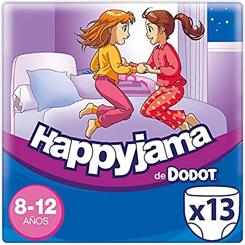 DODOT Happyjama Pañales para Niña, Ropa Interior Absorbente, Negro, 8-12 años (27-57 kg), 13 Unidades