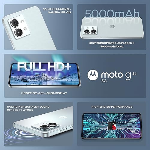 Motorola Moto G84 5G (GSM Unlocked, International Version) 256GB + 12GB RAM Dual SIM Android 13 Smartphone (Marshmallow Blue) - Image 4