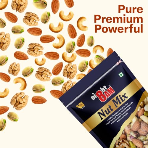 Image of 8AM Nut Mix Dry Fruits, 200gm | Made with Nutritious Ingredient Almonds, Cashews, Walnuts and Pistachios | Healthy and Tasty Snack, Rich Source of Zinc, Potassium and Iron, High Dietary Fibre