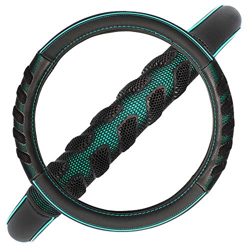 Flying Banner Car Steering Wheel Cover Faux Leather Massage Universal Fit 3D Honeycomb Hole Anti-Slip Sporty 15 Inches (Mint Green Black) #TOP5