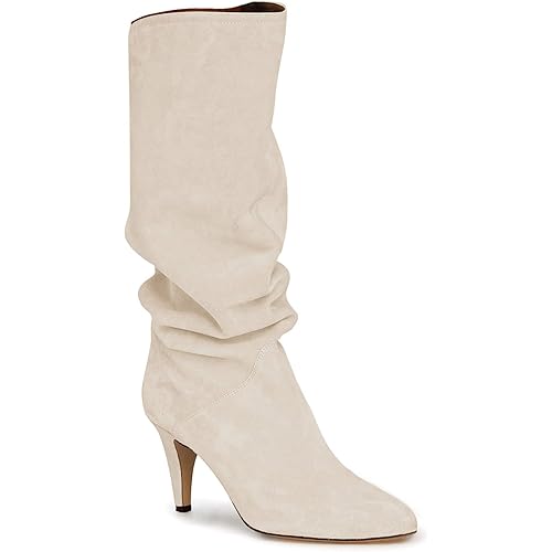 Coutgo Womens Slouchy Knee High Boots Wide Calf Kitten Heel Pointed Toe Pull On Long Boots Winter Shoes