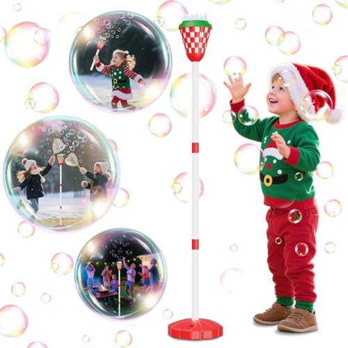 Image of Christmas Bubble Machine for Kids, Garden Lamp Bubble Toy with Colorful Lighting and Music for Toddlers, Rechargable Bubbles Blower Maker Outdoor Toys for Christmas Birthday Wedding Party (Red)