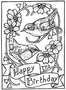 Art Stamp Happy Birthday Wrens Stamp
