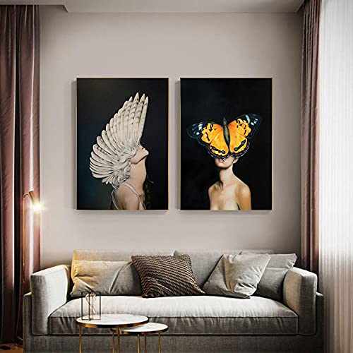 Toile peinture plumes femme au style abstrait lot de 2 impressions d'art modernes 50x60