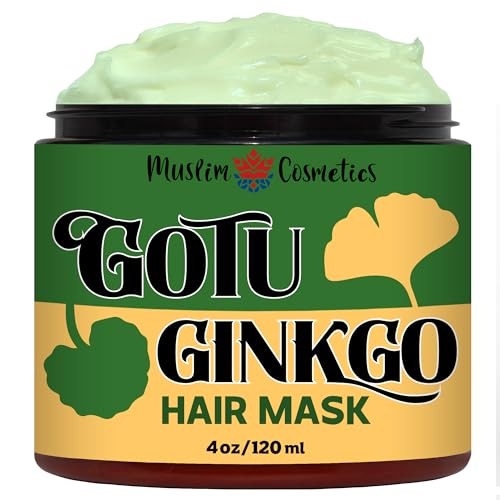 Muslim Cosmetics Gotu Kola Hair mask for deep conditioning with Natural Keratin | Silk Protein | Ginkgo Biloba | Black Castor | B7 | All hair types || Made in Canada Gotu Ginkgo (4oz (120ml))